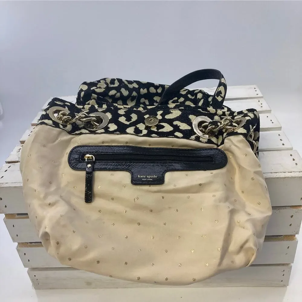 KATE SPADE BLACK AND CREAM ANIMAL PRINT SHOULDER BAG